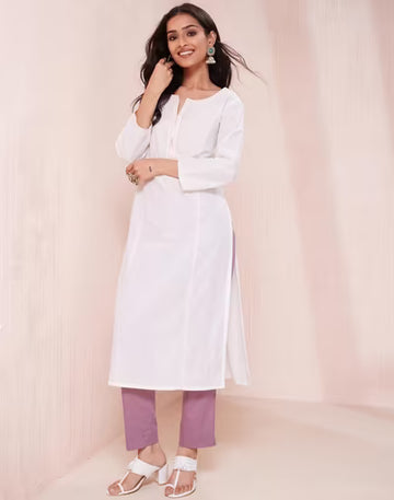 Offwhite Cotton Slim Fit Long Kurta